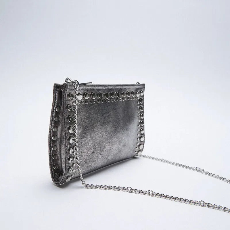 Matte Leather Chain Shoulder Bag Rivet Messenger Clutch