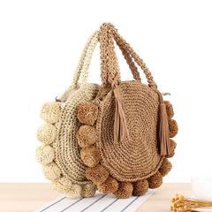 Bohemian Tassel Rattan Beach Handbag Straw Shoulder Bag