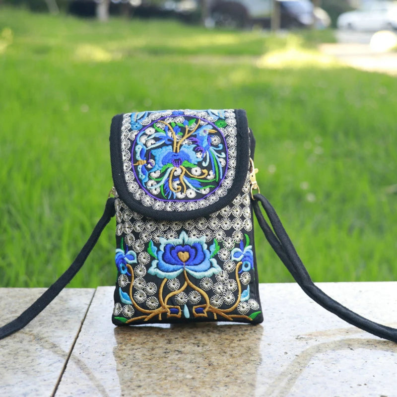 Ethnic Style Embroidered Crossbody Phone Bag Wallet Purse Handbag