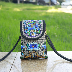 Ethnic Embroidered Crossbody Shoulder Bag Flip Canvas Retro Pouch
