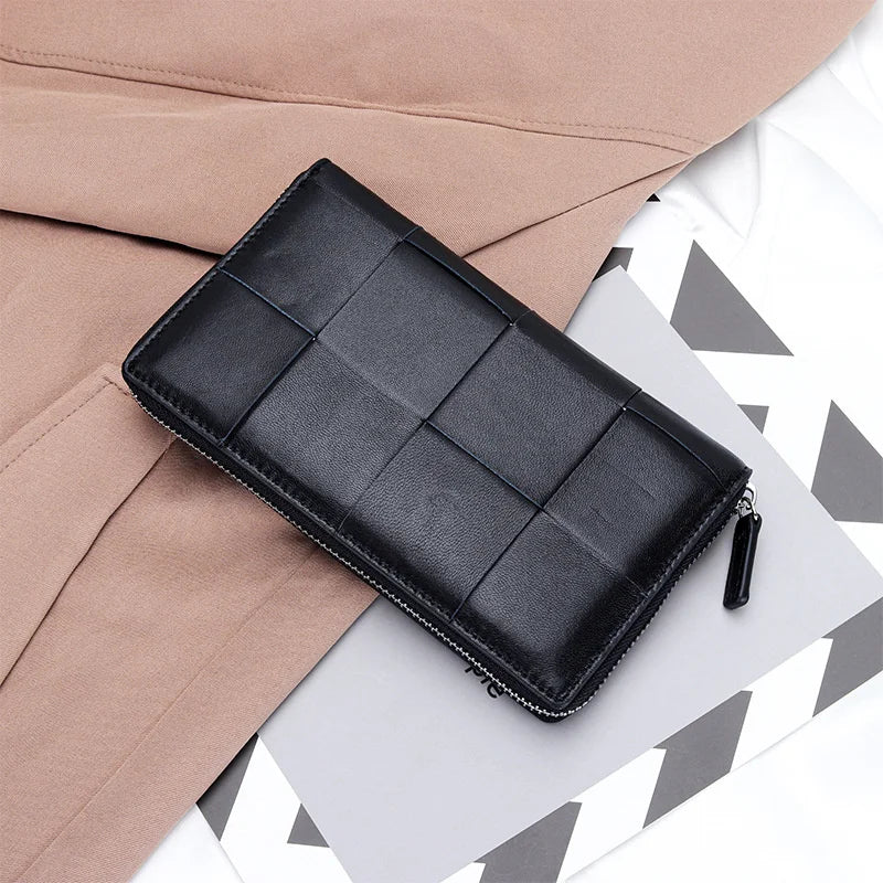 Lady Clutch Bag Sheepskin Wallet Woven Long Women's Purse Handbag