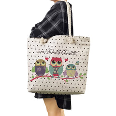 Large Capacity Reusable Shopping Bags Owl Print Handbag