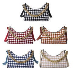 Vintage Houndstooth Chain Hobo Tote Bag