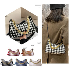 Vintage Houndstooth Chain Hobo Tote Bag