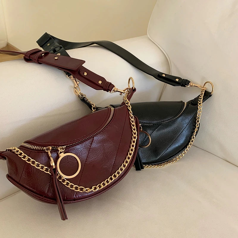 Women's Waist Bag Travel Handbags PU Leather Crossbody Chain Shoulder Bag