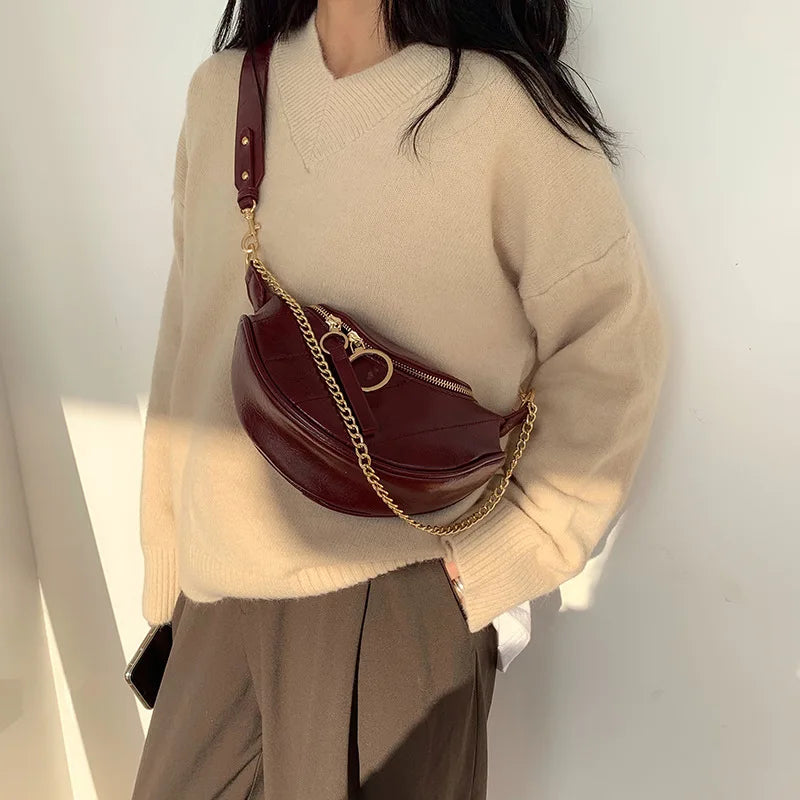 Women's Waist Bag Travel Handbags PU Leather Crossbody Chain Shoulder Bag