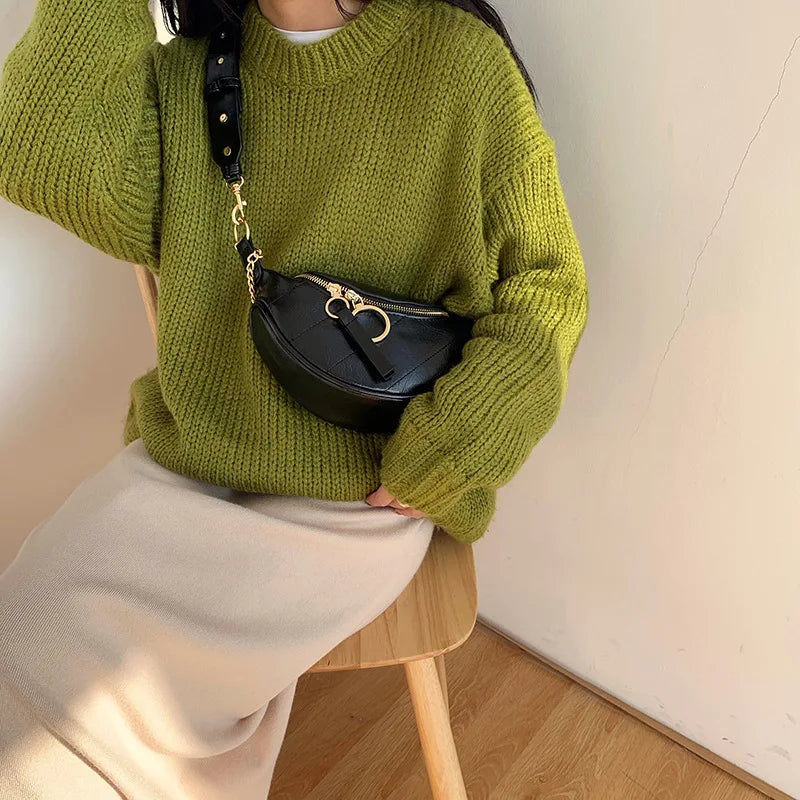 Women's Waist Bag Travel Handbags PU Leather Crossbody Chain Shoulder Bag