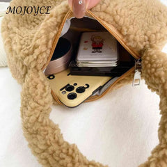Lamb Wool Underarm Bags Soft Winter Women Hand Bags Casual Warm Zipper Solid