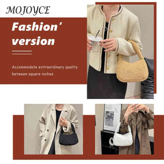 Lamb Wool Underarm Bags Soft Winter Women Hand Bags Casual Warm Zipper Solid