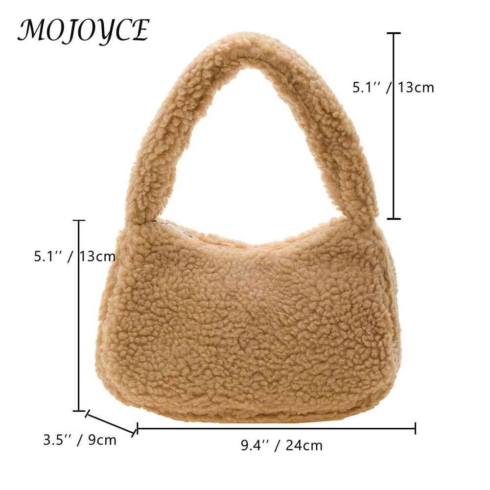 Lamb Wool Underarm Bags Soft Winter Women Hand Bags Casual Warm Zipper Solid