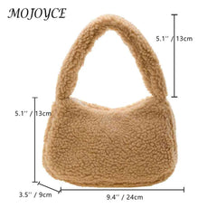 Lamb Wool Underarm Bags Soft Winter Women Hand Bags Casual Warm Zipper Solid