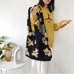 Lambswool Shoulder Bag Plush Tote Large Capacity Cartoon Shopper Lady Hand Bag