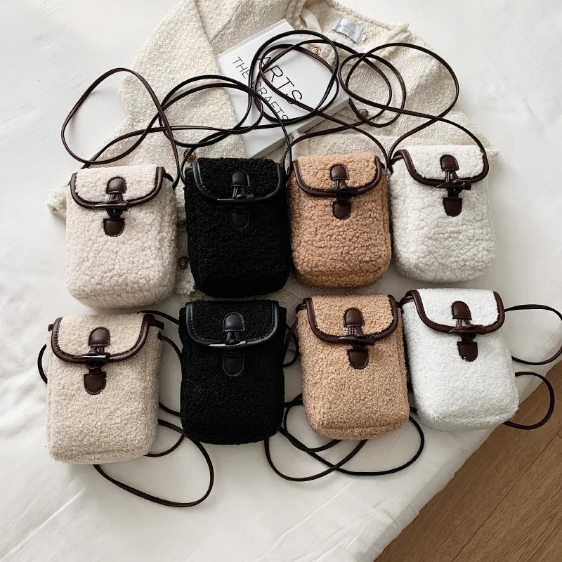 Lambswool Faux Fur Phone-bag Sweet Cross Body Teenagers