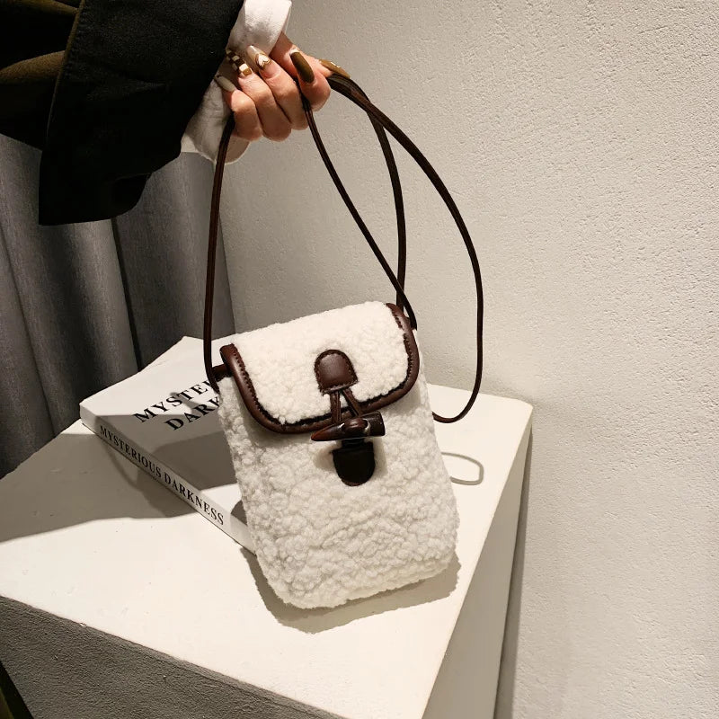 Lambswool Faux Fur Phone-bag Sweet Cross Body Teenagers