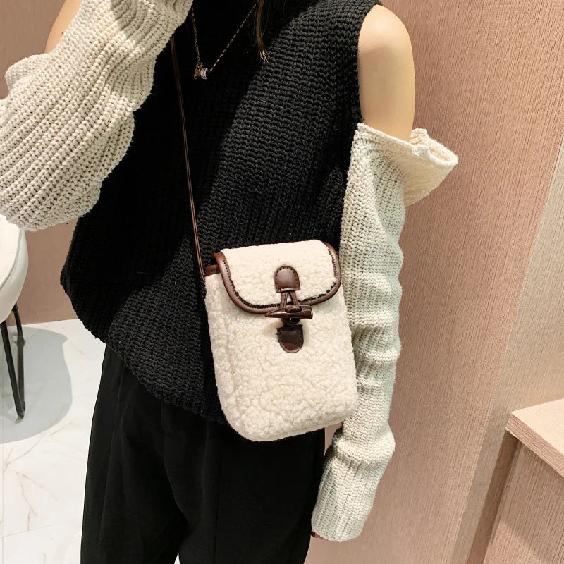 Lambswool Faux Fur Phone-bag Sweet Cross Body Teenagers
