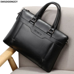 Leather Briefcase Men Shoulder Computer Bag Crossbody Handbag