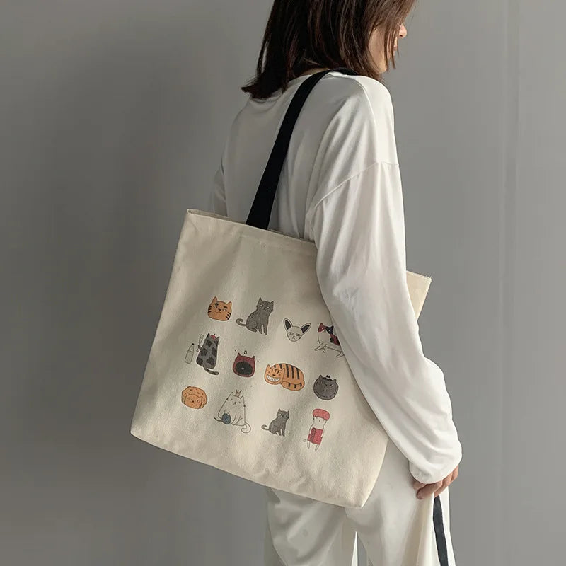 Japanese Cartoon Canvas Tote Bag Eco Reusable Shopper Shoulder Bag