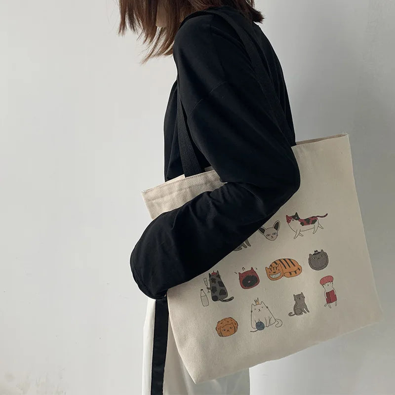 Japanese Cartoon Canvas Tote Bag Eco Reusable Shopper Shoulder Bag