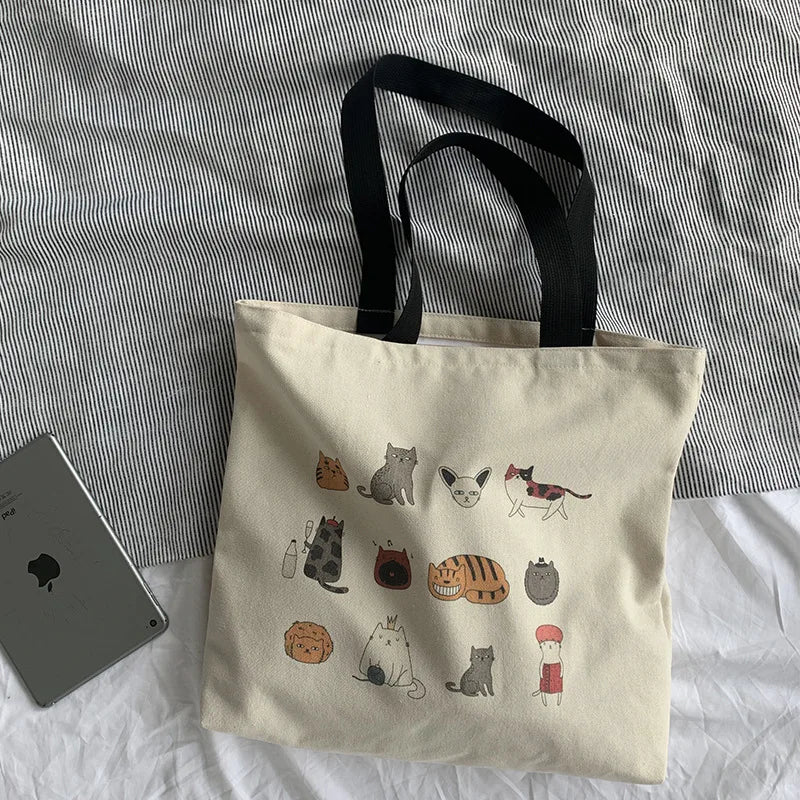 Japanese Cartoon Canvas Tote Bag Eco Reusable Shopper Shoulder Bag