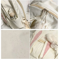Large Backpack w/ Bear Pendant Pockets for School Teen Girls