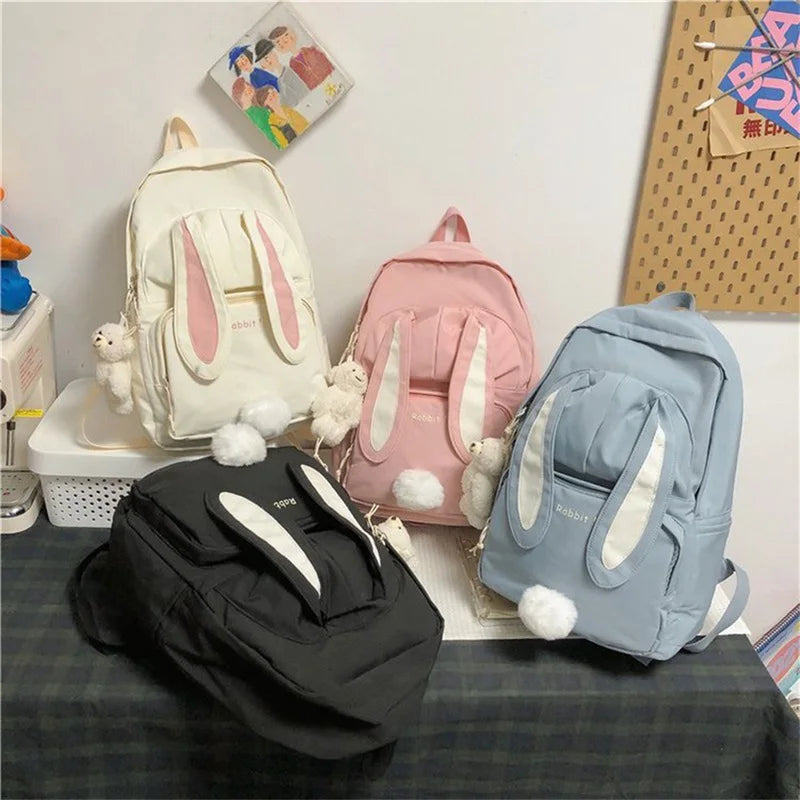 Large Backpack w/ Bear Pendant Pockets for School Teen Girls