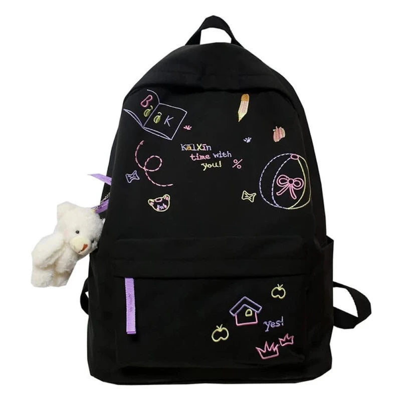 Large Capacity Backpack with Pendant Nylon College Bookbag for Student