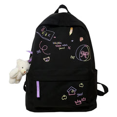 Large Capacity Backpack with Pendant Nylon College Bookbag for Student