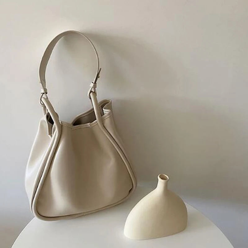 Large Capacity Bucket Shoulder Bag for Women Soft Leather Armpit Bag