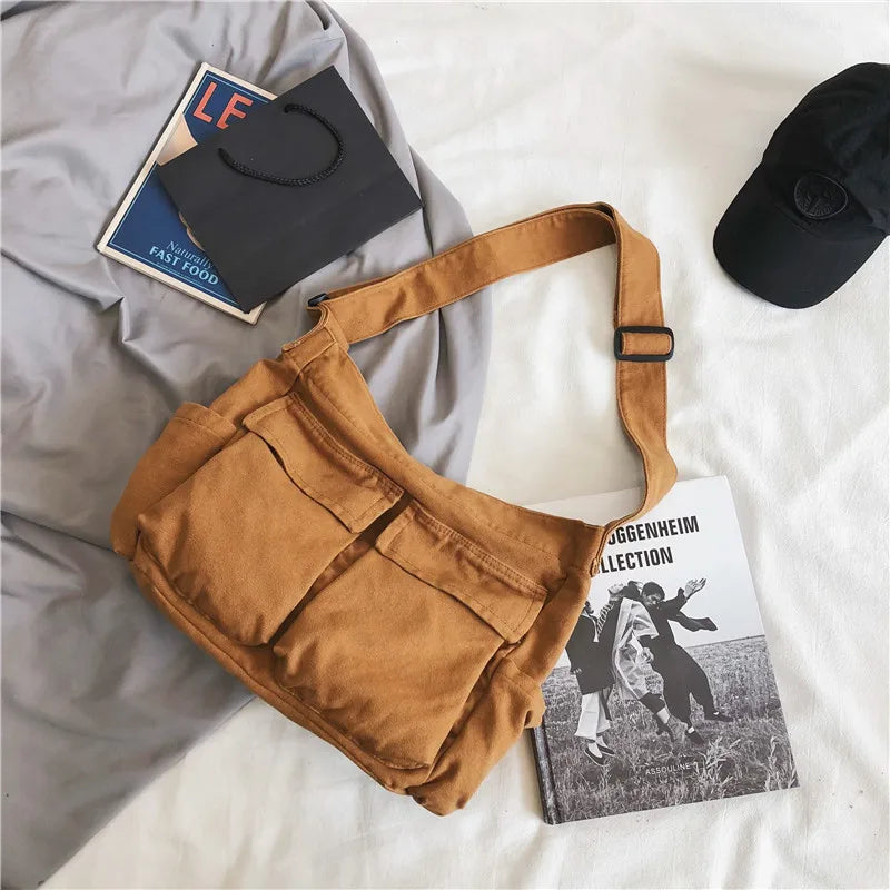 Large Capacity Canvas Shoulder Bags Soft Denim Travel Bag for Women