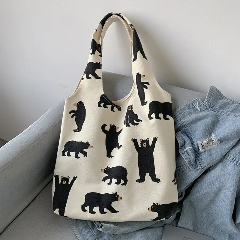 Large Capacity Canvas Tote Shoulder Bag Cotton Reusable Shopping for Women
