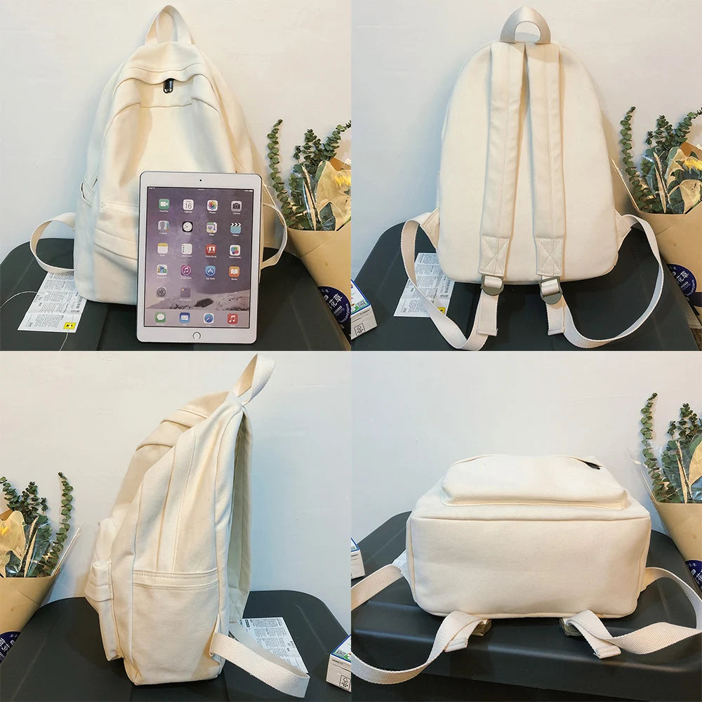 Large Capacity Canvas Women Backpack Solid College Bagpack For Girls