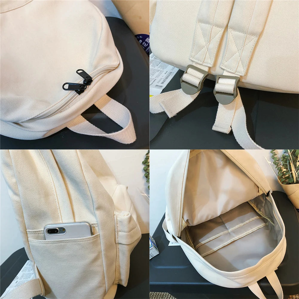 Large Capacity Canvas Women Backpack Solid College Bagpack For Girls
