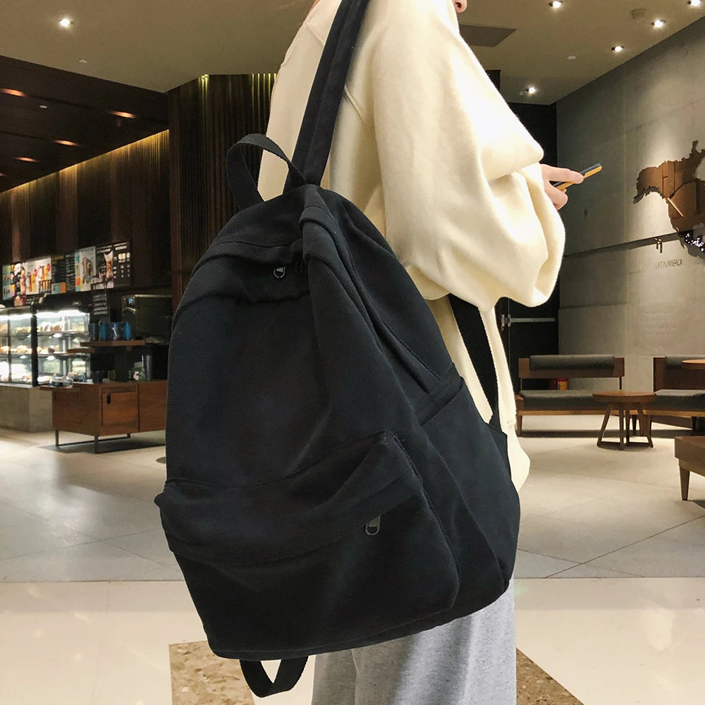 Large Capacity Canvas Women Backpack Solid College Bagpack For Girls