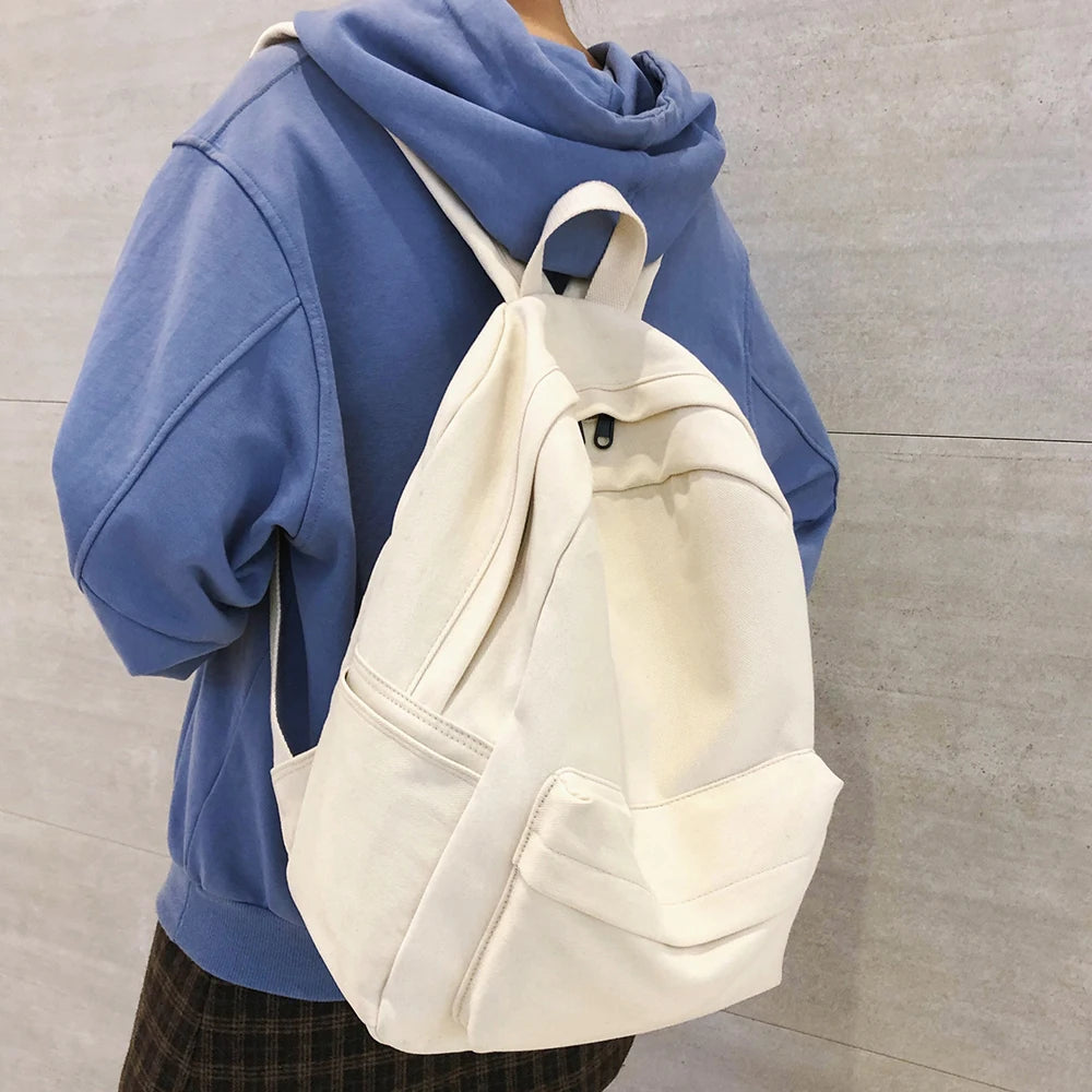 Large Capacity Canvas Women Backpack Solid College Bagpack For Girls