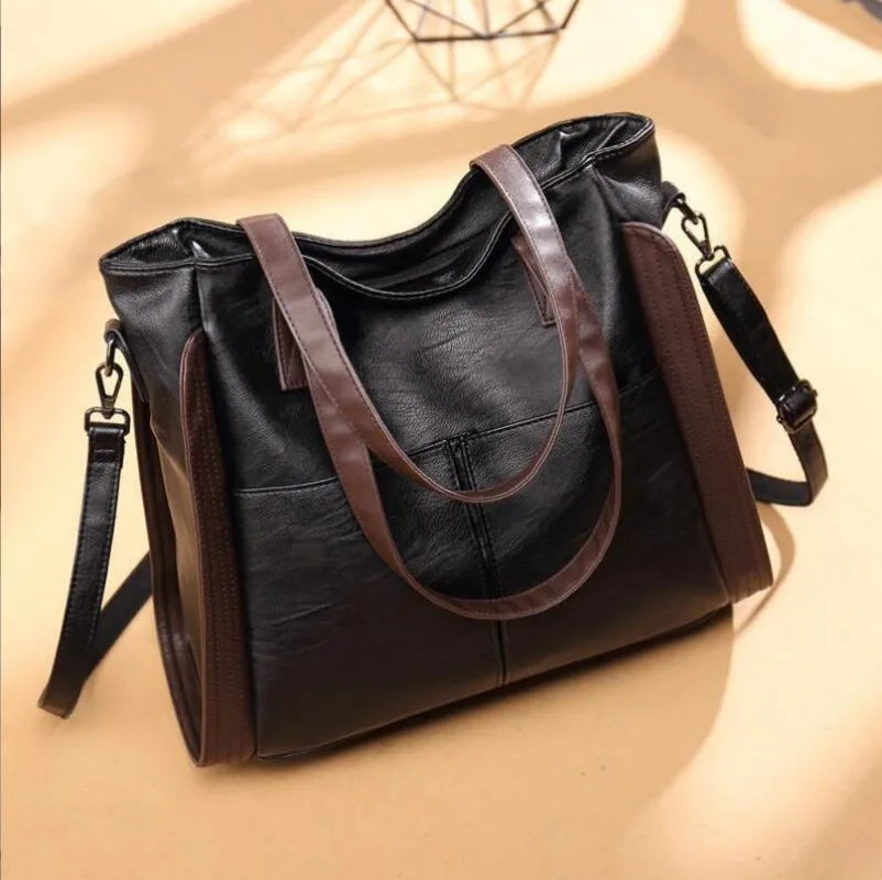 Vintage PU Leather Crossbody Bag Large Capacity Casual Tote Bag for Women
