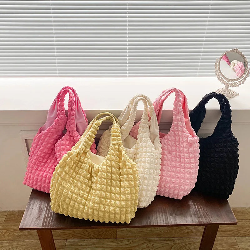 Large Capacity Casual Tote Women's Shoulder Bag Pleated Handbags