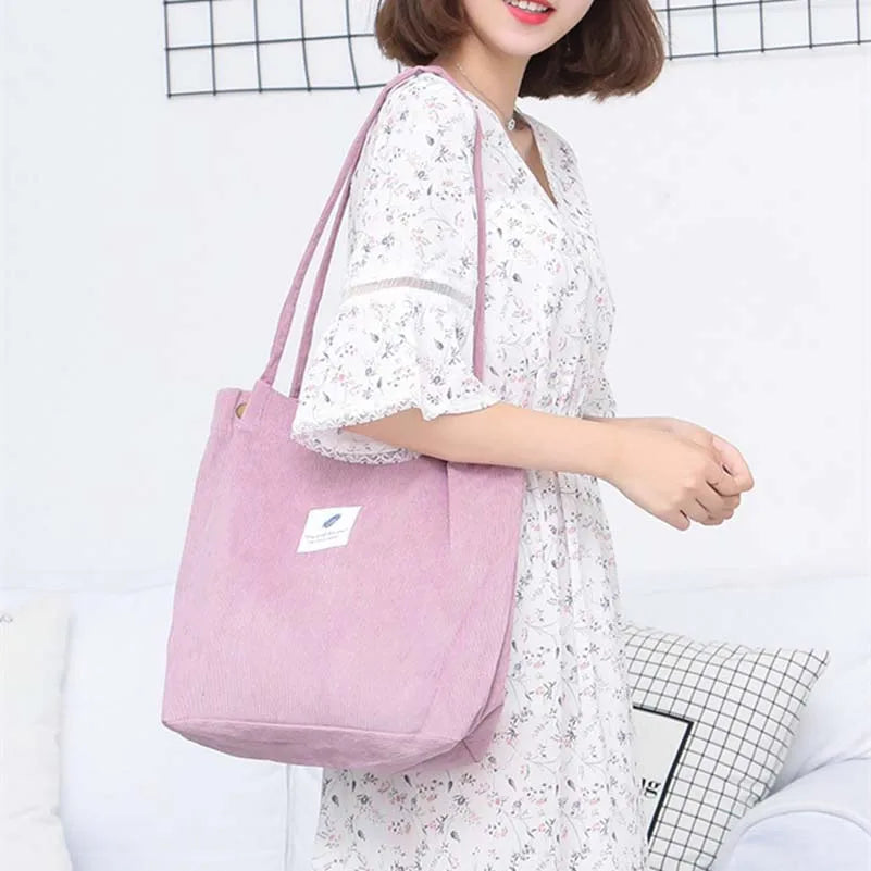 Large Corduroy Bag Women Casual Shoulder Bucket Bag