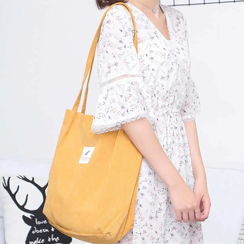 Large Corduroy Bag Women Casual Shoulder Bucket Bag