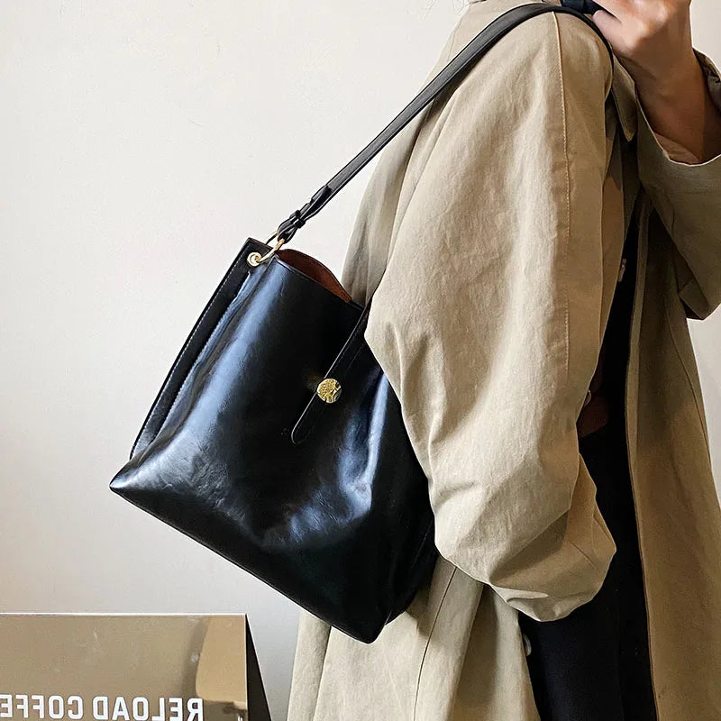 Large Capacity Crossbody Bags For Women High Bucket Bag Retro Female Shoulder Ba