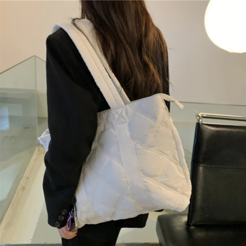 Large Capacity Down Women Bag Tot Bag Autumn and Winter Lingge Single Shoulder C