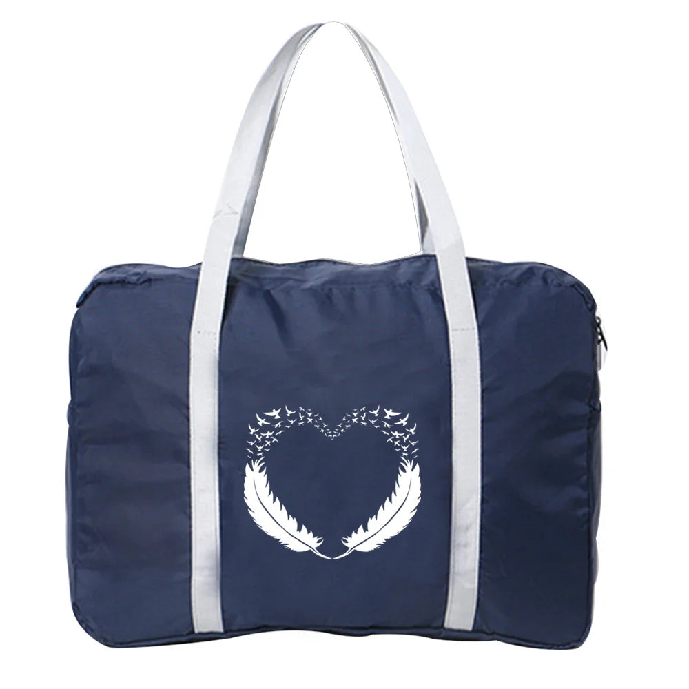 Feather Print Travel Bag Lightweight Foldable Tote Luggage Unisex Handbags