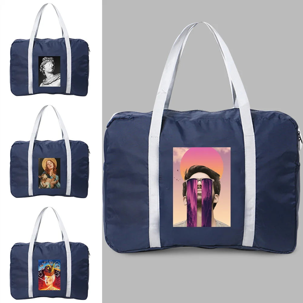 Large Capacity Folding Travel Bags Funny Print Tote Handbag