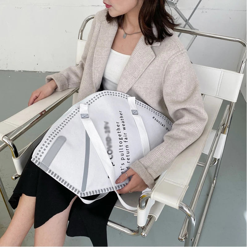 Casual Canvas Tote Bag Large Capacity Mask Shoulder Bags