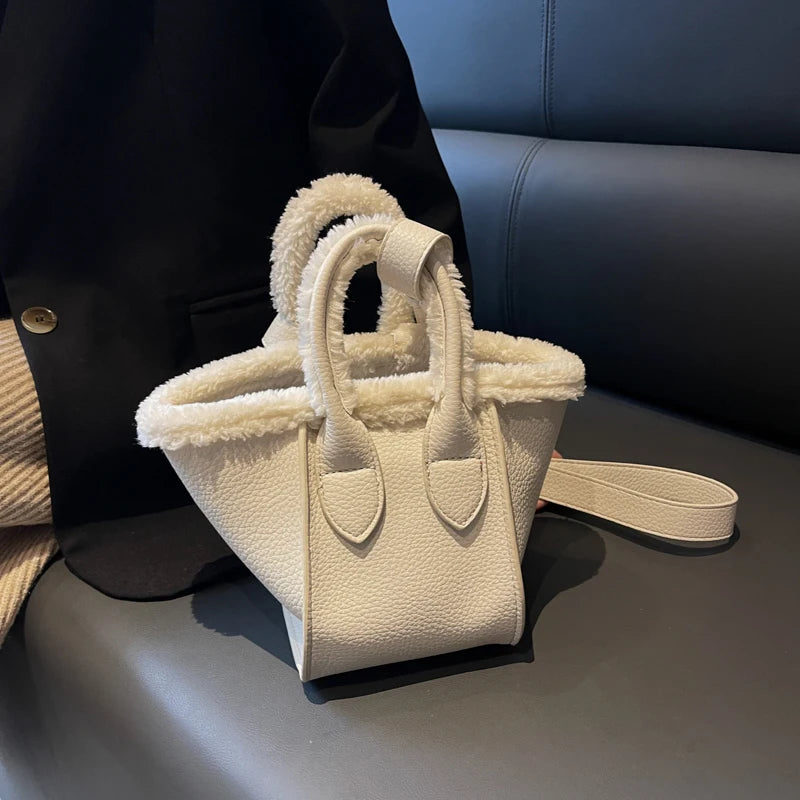 Autumn Winter Plush Bucket Bag PU Leather Tote Shoulder Bags