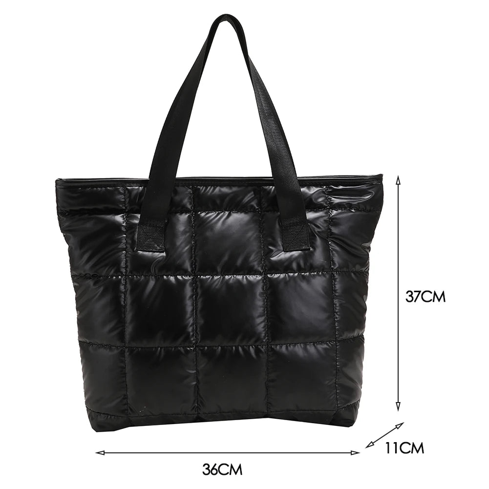 Large Capacity Quilted Shoulder Bags for Women Winter Nylon Crossbody Bag