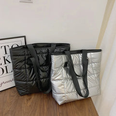 Large Capacity Quilted Shoulder Bags for Women Winter Nylon Crossbody Bag