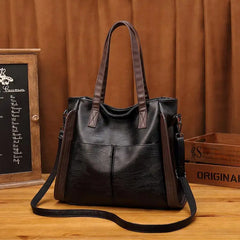 Women's Soft Leather Shoulder Bag Large Capacity Bucket Tote Handbag