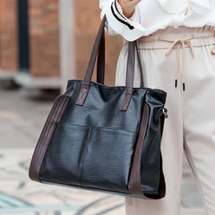 Women's Soft Leather Shoulder Bag Large Capacity Bucket Tote Handbag