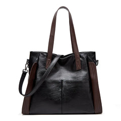 Women's Soft Leather Shoulder Bag Large Capacity Bucket Tote Handbag