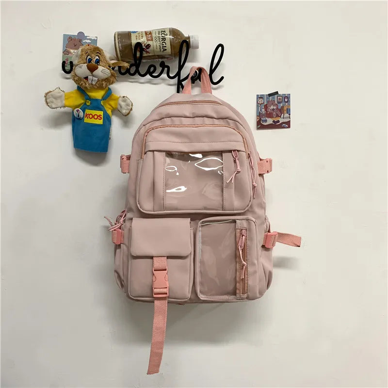Large Capacity Girl Backpack High School Student Schoolbag Preppy Style Travel B